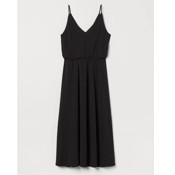 NWT H&M Black Long Spaghetti Strap Dress, Womens Size L - Picture 1 of 6